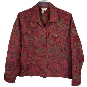 Coldwater Creek Tapestry Jacket Plus Sz 2X Red Floral Copper Snaps Western Boho